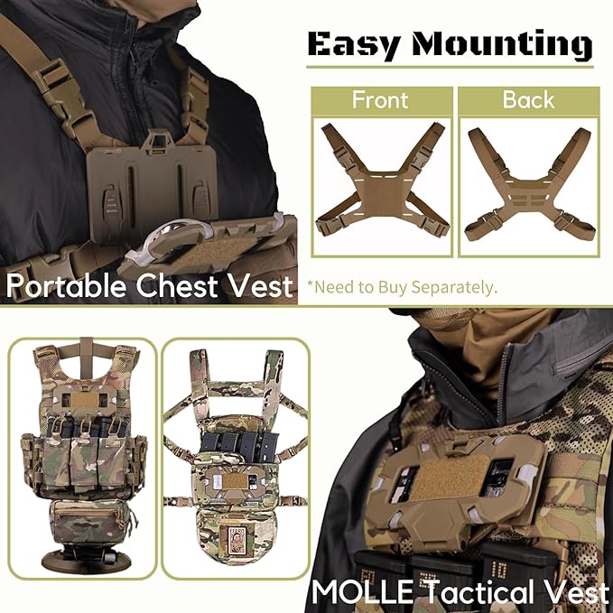 Let Me Be Tactical Plate Carrier Molle Phone Carrier Vest Attachments, Outdoor Universal Foldable Phone Chest Holder, Chest Rig Mount Navigation Board for 4.7"-6.7" Screen (FoldPanel-Tan)