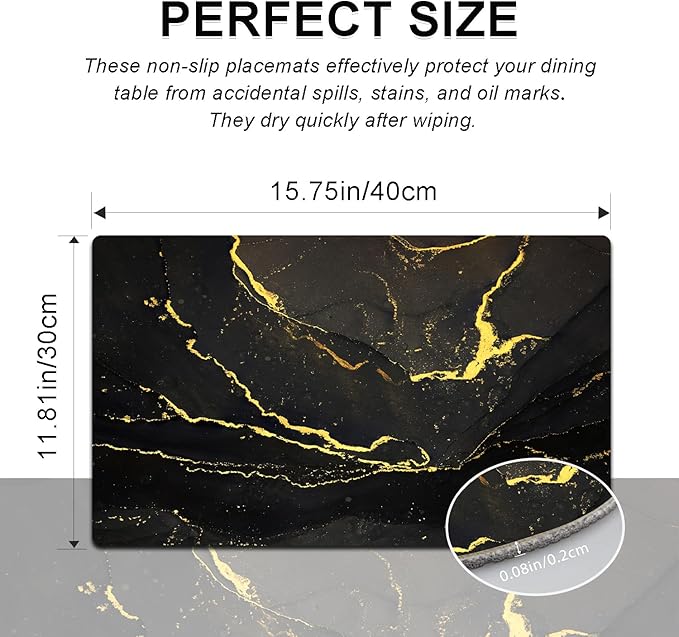 Marble Placemats Set of 4 - Faux Leather Heat Resistant Placemats for Dinner Table, Non-Slip Waterproof Oil-Proof Washable Reusable Placemat for Indoor Outdoor Kitchen Decor, 15.75In*11.81In
