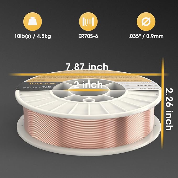 TOOLIOM ER70S-6 .035"(0.9 mm) Mild Steel MIG Solid Welding Wire on 10-Pound Spool Compatible with TL-200M Pro and TL-250M Pro