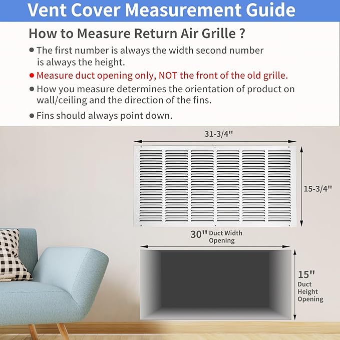 30"W x 14"H [Duct Opening Size] Steel Return Air Grille, Air Return Vent Cover for Ceiling and Sidewall - HVAC Air Vent Covers - [Outer Dimensions: 31.75"W x 15.75"H]