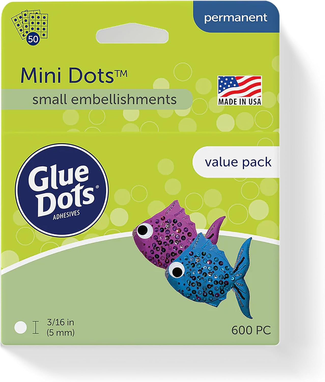 Glue Dots, Mini Dots Value Pack, Double-Sided, 3/16", 600 Dots, DIY Craft Glue Tape, Sticky Adhesive Glue Points, Liquid Hot Glue Alternative, Clear