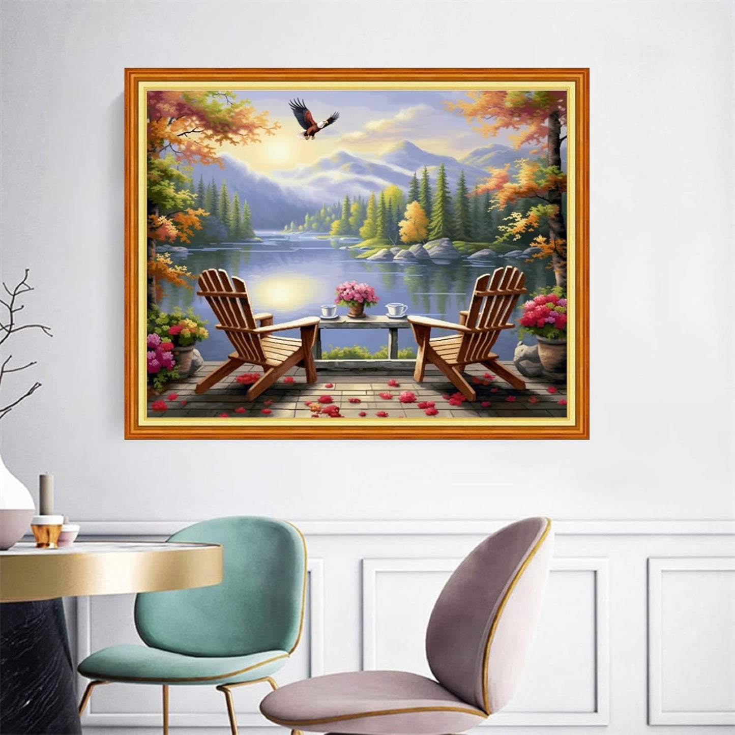 Joyhoor Cross Stitch Kits for Beginners Stamped Cross-Stitch Supplies Needlework preprint Embroidery Kits for Adults DIY Needlepoint Kits Embroidery Patterns 11CT-Rest by The Lake 16x20 inchs