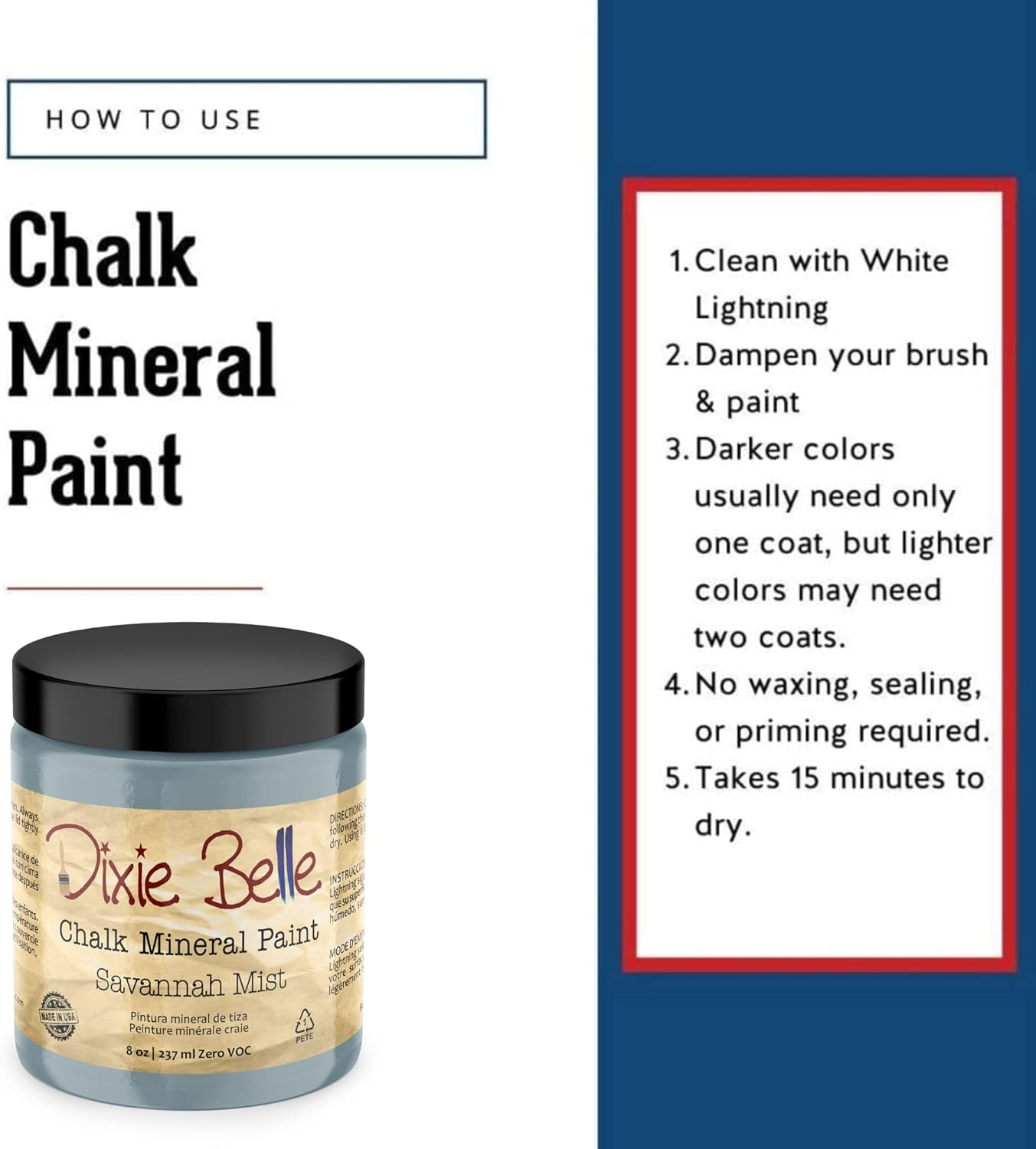 Dixie Belle Paint Company Chalk Finish Furniture Paint - Savannah Mist (8oz) - Matte Cloudy Blue Chic Chalk Mineral DIY Furniture Paint