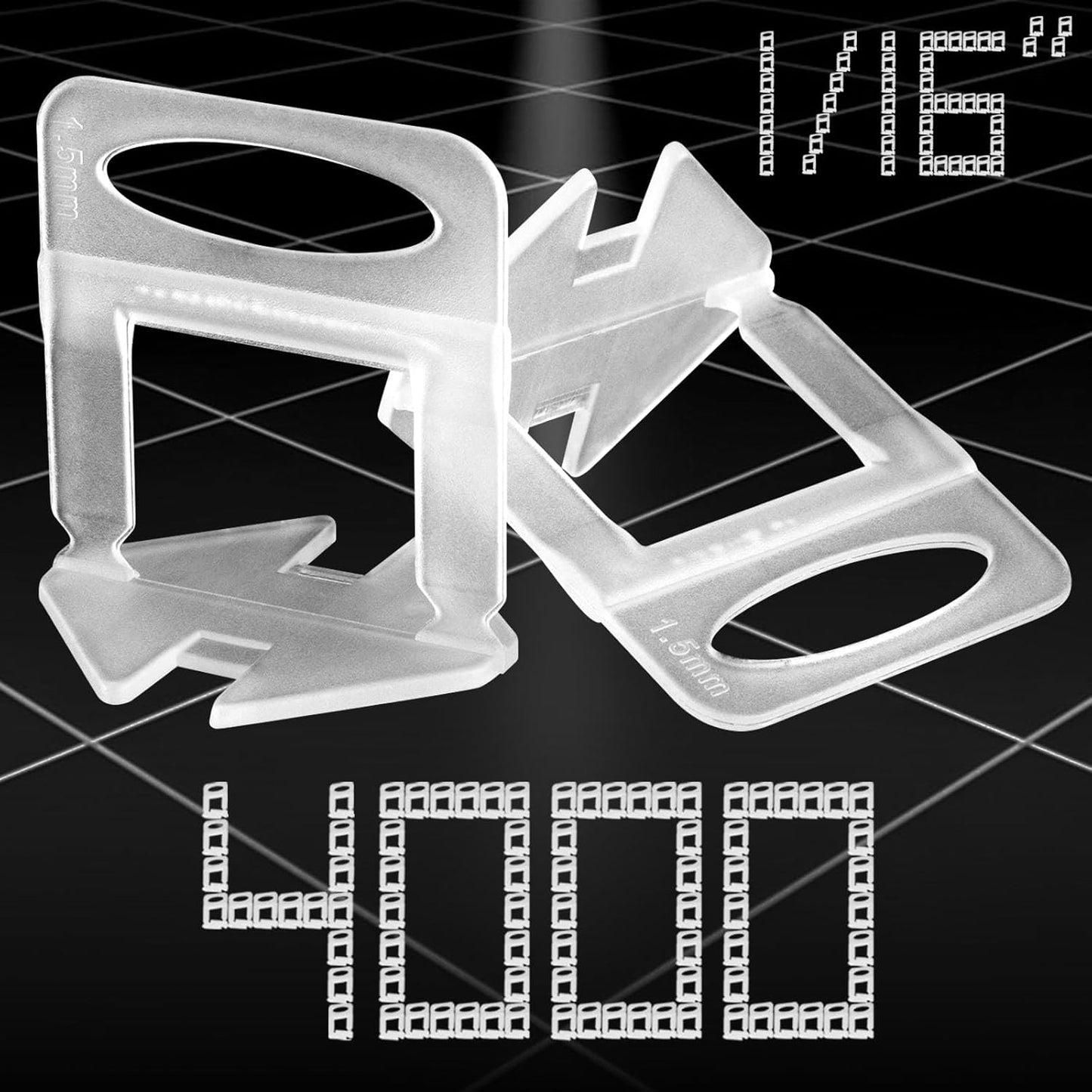 1/16” Tile Leveling System Spacers 4000 PCS Tile Leveling Clips Kit Prevent Tile lippage Leveler Spacers for DIY Professional Ceramic Tile and Stone Installation (1/16 IN, 4000)