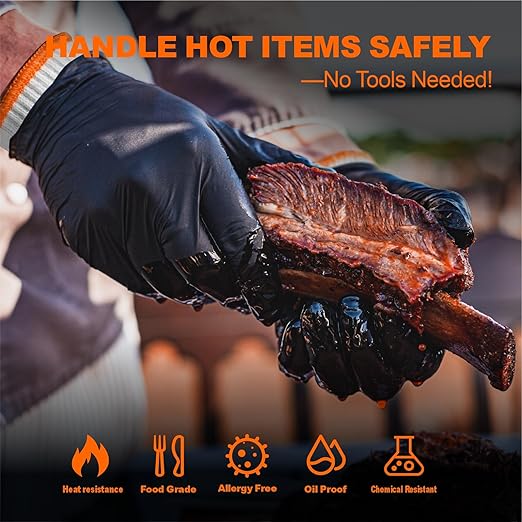 BBQ Gloves for Cooking Baking Grilling, 100 Count Disposable Nitrile Gloves and 4 Count Cotton Glove Liners Washable (6mil Nitrile, Large)