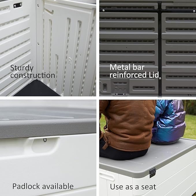 100 Gallon Plus Resin Deck Box, Waterproof Outdoor Storage Box for Patio Furniture, Garden Tools, and Pool Accessories, Lockable UV-Resistant Storage Bin Bench Cabinet for Outside, White