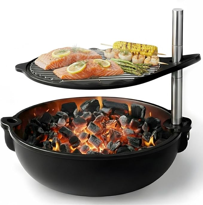 Bola Grill Traveler Portable Charcoal Grill – Small Tabletop BBQ Grill with Adjustable & Rotating Grate for Outdoor Cooking, Camping & Backyard BBQ (Black)