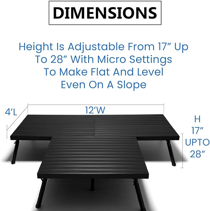 4'x12' MYSTAGE 3 Stage Platform - Portable, Folding Lightweight Aluminum Performance Deck with Adjustable Height 17"-28" - US Patented Design