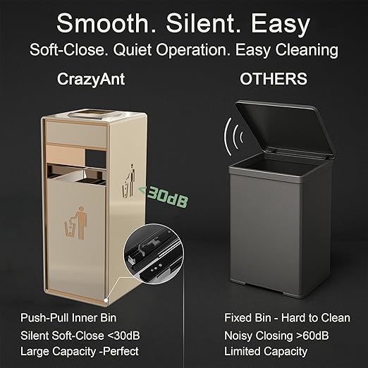 Stainless Steel Gold Commercial Trash Can, Heavy Duty Brushed Finish Garbage Bin, Fingerprint-Resistant Large Indoor Outdoor Trash Can for Office, Hotel Lobby, Conference Hall, 13"x13"x30"