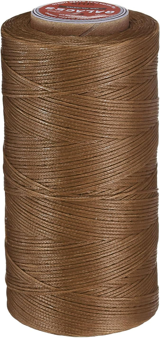 uxcell Flat Leather Sewing Waxed Thread, 270m / 295 Yards Polyester Wax String, 150D Wax Stitching Cord for Leather Crafts, Bookbinding, Bracelets Braided, Caramel