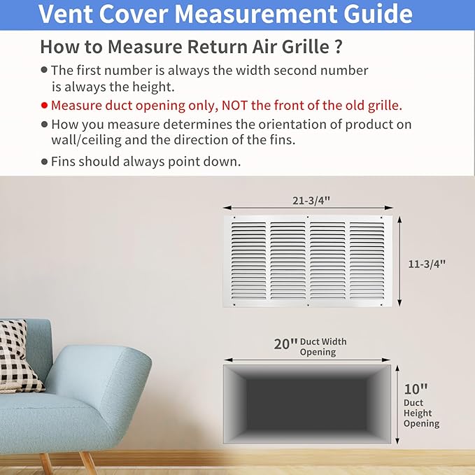20"W x 10"H [Duct Opening Size] Steel Return Air Grille, Air Return Vent Cover for Ceiling and Sidewall - HVAC Air Vent Covers - [Outer Dimensions: 21.75"W x 11.75"H]
