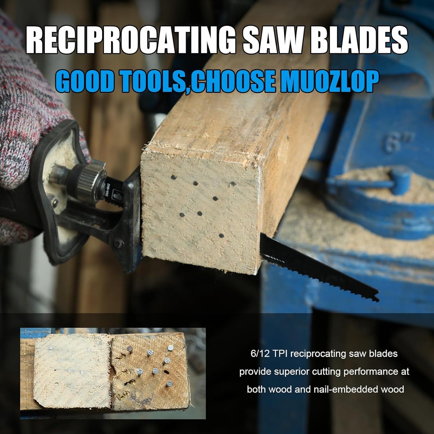 10 Pack 6inch Reciprocating Saw Blades Set,6/12TPI High Carbon Saw Blades,Woodcutting Saw Blades with Organizer Case (10, 6/12TPI/150mm)