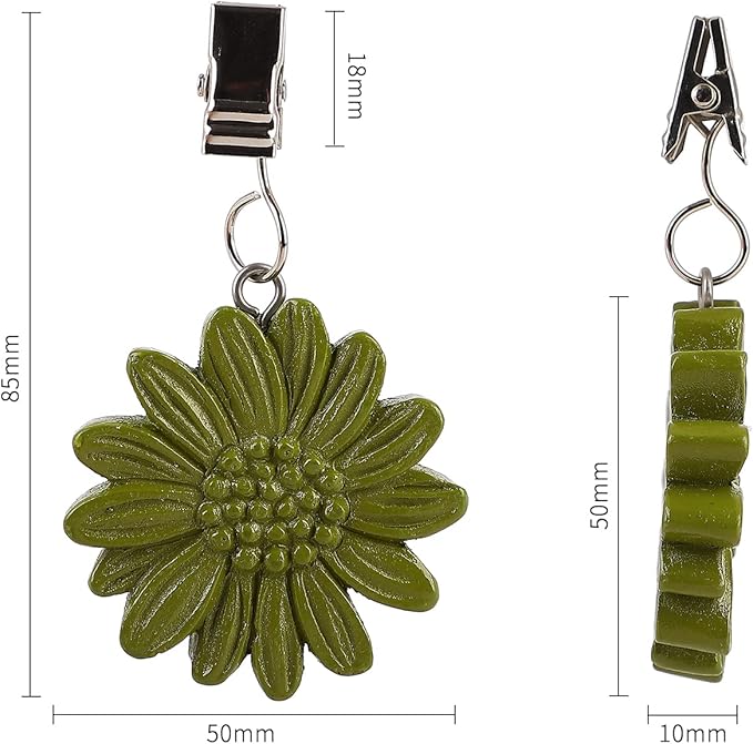 TwoFish Home Set of 4 Green Sunflower Resin Tablecloth Weights Clips Green Sunflower Handicraft Tablecloth Clamps Pack of 4