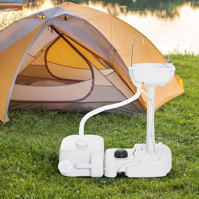 Portable Hand Washing Station, Camping Sink Wash Hand Basin with Wheels, Towel Holder & Soap Dispenser, for Outdoor Events, Gatherings, Garden, Worksite,Washbasin+24Lwatertank