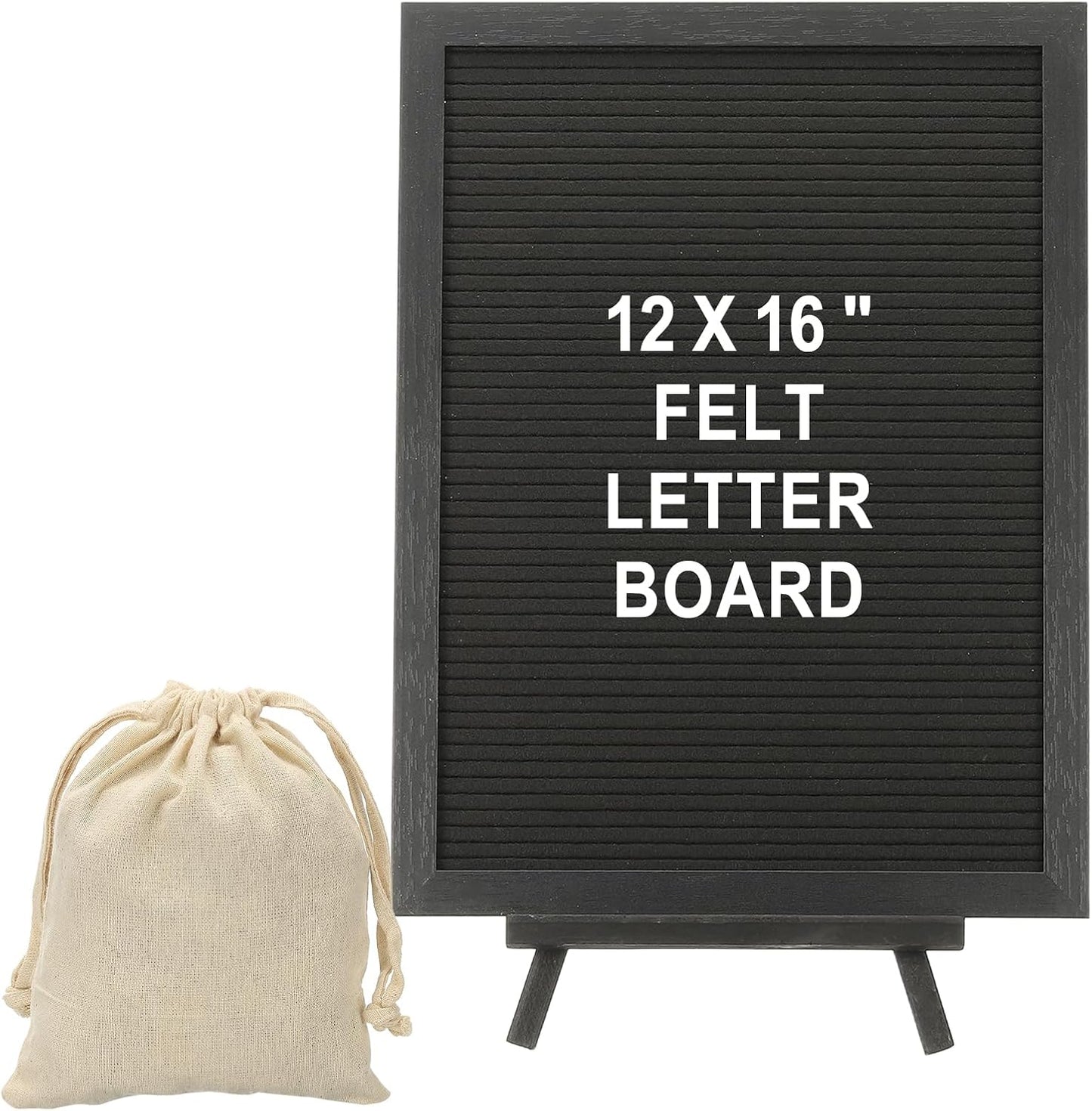 PATIKIL Felt Letter Board, 12x16Inches Black Wooden Changeable Message Board with Storage Bag Stand for Kitchen Menu Classroom Farmhouse Decor Notes, White Bronze Letter
