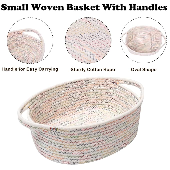 Gift Basket with Gift Bag and Ribbons,Small Rope Woven Shelf Storage,Baskets for Gifts Empty,Birthday,Baby Shower,Decorative Organizer Box with Handles(Colorful Thread)
