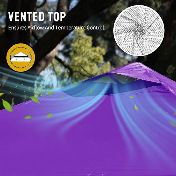 CROWN SHADES 10x10 Pop Up Canopy - Beach Tent with One Push Setup - Easy Outdoor Sun Shade for Events, Parties, Camping - Gazebo with STO-N-Go Cover Bag, Silver Coated Top, Purple