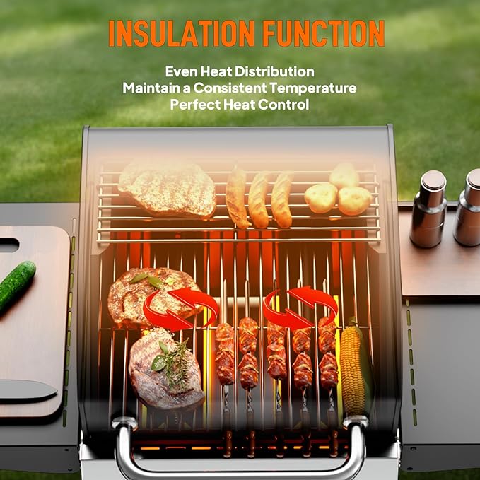 ROVSUN 2-Burner Propane Gas BBQ Grill with Foldable Side Tables & Enameled Cast Iron Grates, 24,000 BTU Barbecue Grill with Portable Wheels for Outdoor Patio Backyard Cooking Grilling, Black