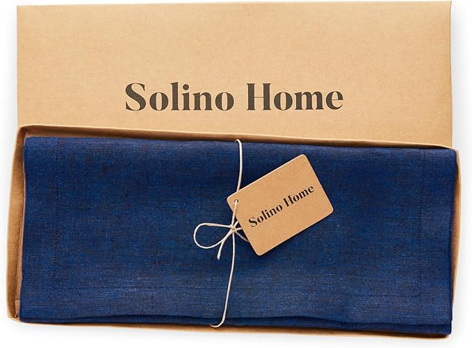 Solino Home Linen Short Table Runner 36 Inches - Athena, 100% Pure Linen Royal Blue Table Runner 14 x 36 Inch Ideal for Dresser and Coffee Tables - Winter