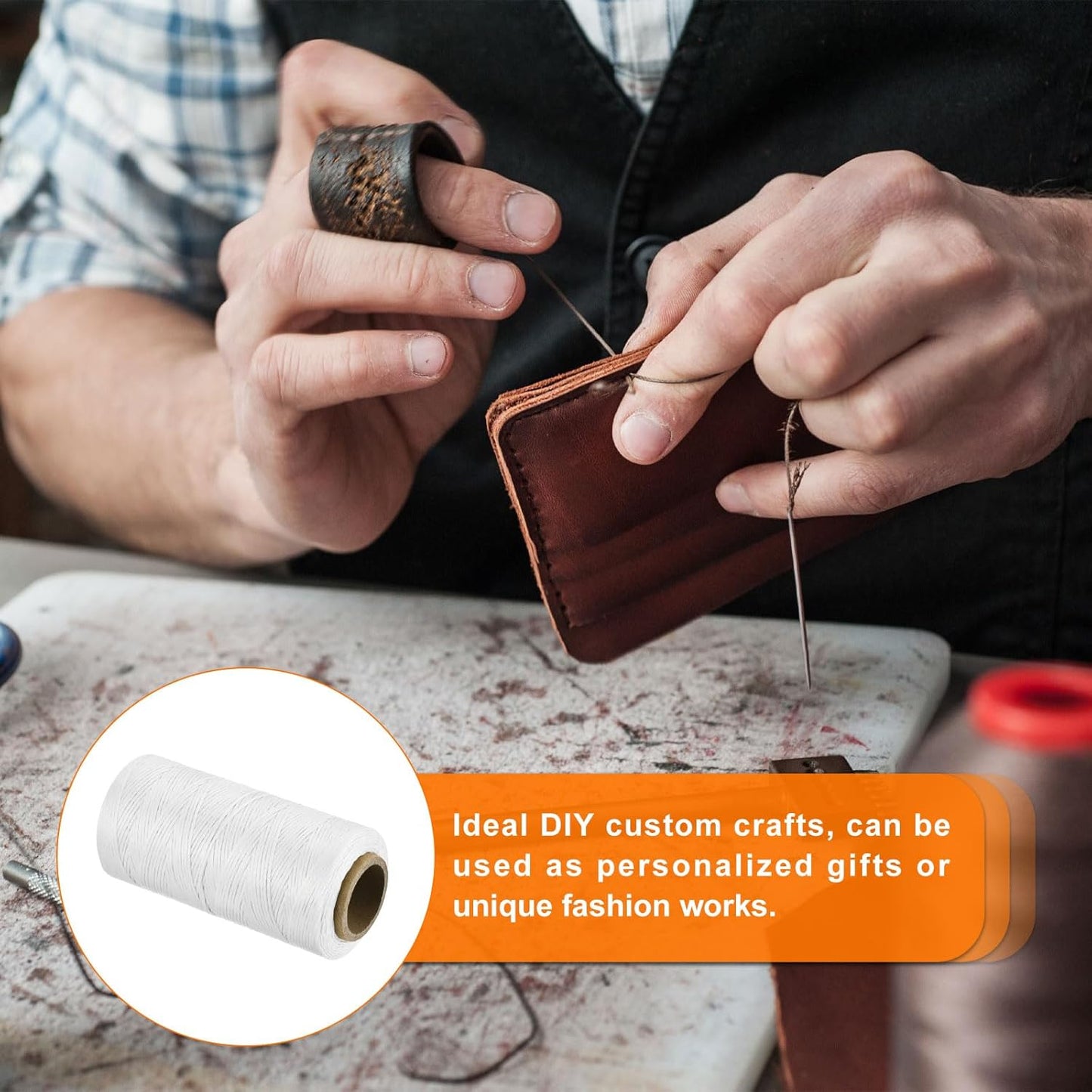 MECCANIXITY Waxed Thread,197 Yard 1mm 210D Flat Wax Thread Polyester Waxed String for Leather Sewing Hand Weaving Book Binding Home Decoration,White