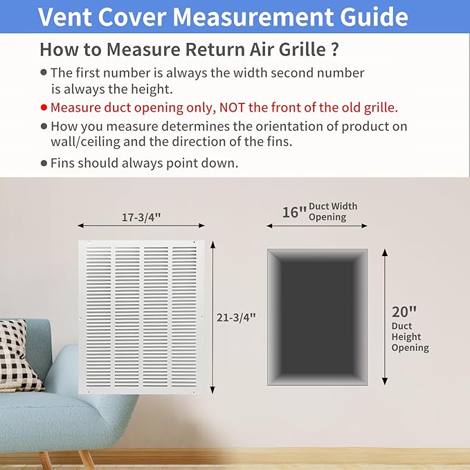 16"W x 20"H [Duct Opening Size] Steel Return Air Grille, Air Return Vent Cover for Ceiling and Sidewall - HVAC Air Vent Covers - [Outer Dimensions: 17.75"W x 21.75"H]