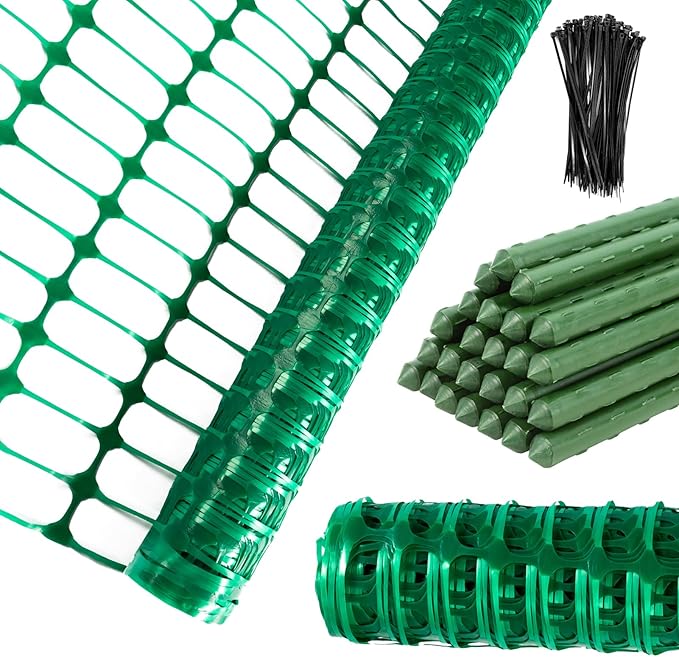 Plastic Fencing Temporary Fence,Snow Fence 4x100 with Stakes,Garden Fencings Plastic with Poles,Reusable Safety Fence,Construction Fence,Garden Fencing Roll for Pool,Lawn,Deer
