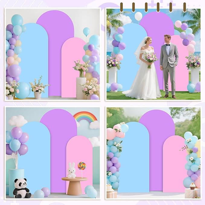 MODFUNS Spandex Arch Cover Set of 3 Mixed Color Arch Backdrop Cover 4&5&6ft Fitted Arch Covers Stetchy Backdrop Chiara Arch Stand Covers for Wedding Ceremony Banquet Birthday Party Decor