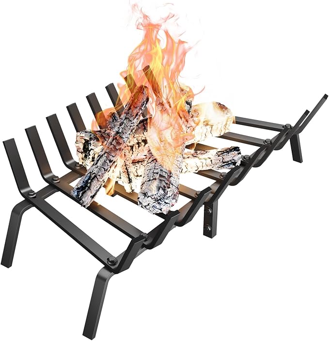 Heavy Duty 27Inch Fireplace Grate, Solid Steel Log Rack for Wood Burning, Extra Wide Firewood Grates for Indoor Fireplace & Outdoor Fire Pit, Wood Stove Grate