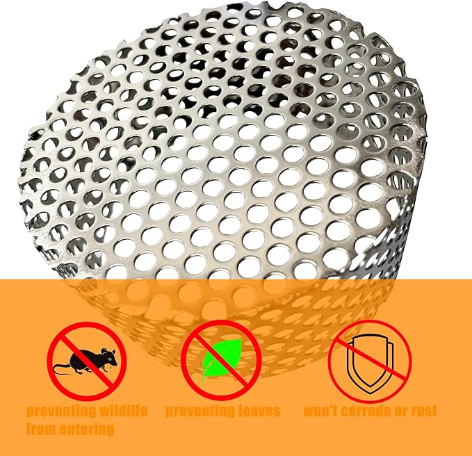 PVC Termination Cap Vent Cover, Stainless Steel Mesh Screen Vent Cover Slot for 4.24" to 4.34" ID Furnace and Roof Vent Pipe, Conical Vent Cap Rust preventing Leaves Debris, Birds Entering
