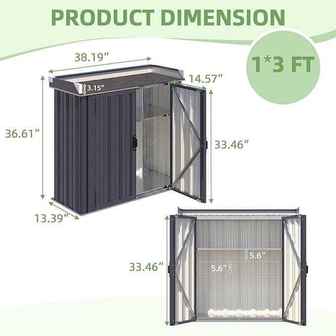 AECOJOY Outdoor Storage Cabinet Waterproof, Potting Workbench Table with Adjustable Shelves, Outside Metal Sheds & Outdoor Storage Garden Cabinet for Gardening Tools and Plants, Dark Grey