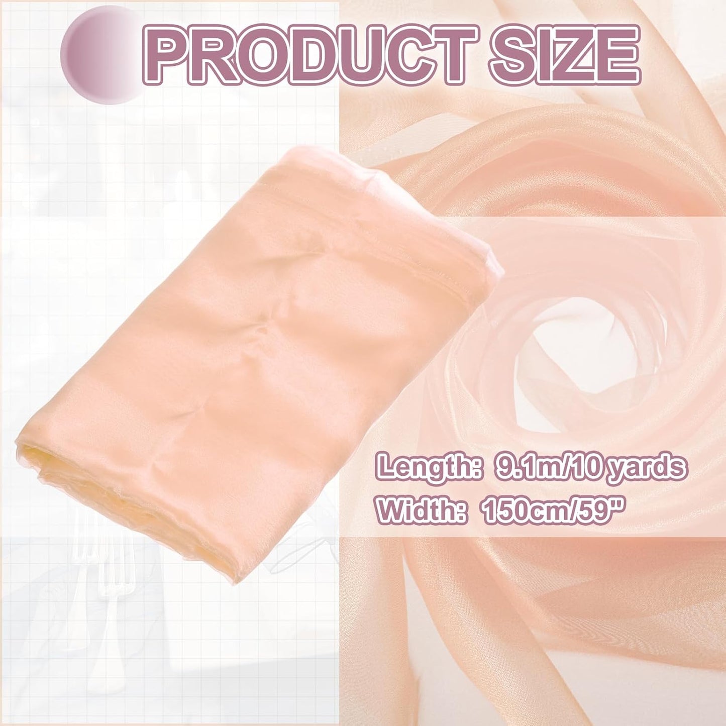 MECCANIXITY Iridescent Sheer Organza Fabric, 10 Yards x 59 Inches Solid Holographic Shiny Fabric Organza Cloth for Wedding, Curtains, Costume, Photo Background, Champagne