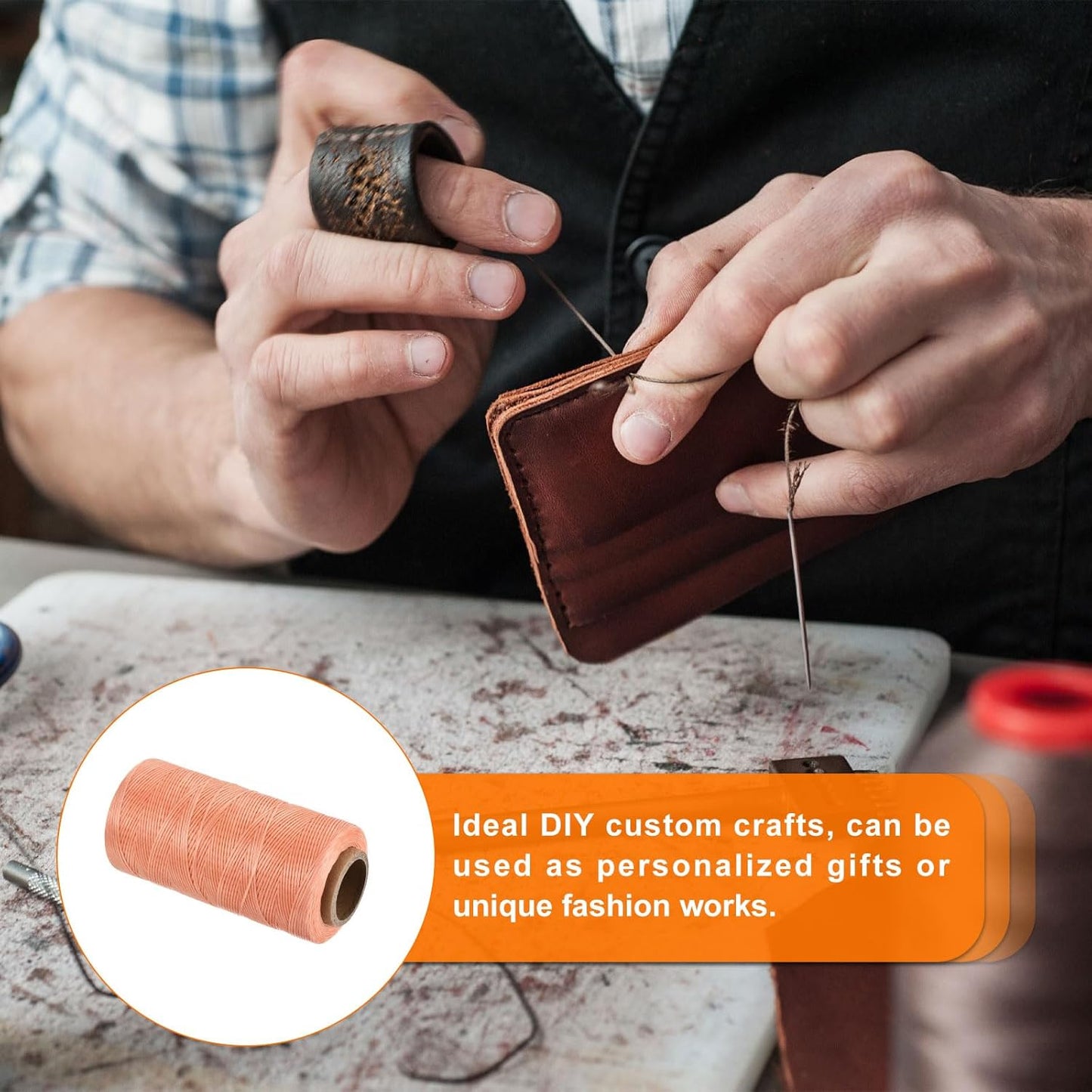 MECCANIXITY Waxed Thread,284 Yard 0.8mm 150D Flat Wax Thread Polyester Waxed String for Leather Sewing Hand Weaving Book Binding Home Decoration,Light Pink