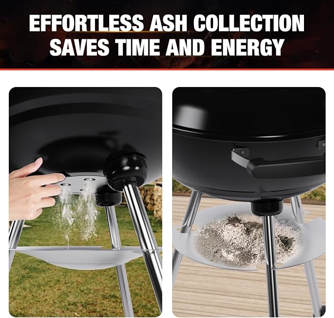 18 inch Charcoal Grill, Portable Kettle BBQ Grills, Perfect BBQ Gift, Durable & Easy to Assemble, Round Barbecue Grill with Wheels and Lid for Outdoor Cooking, Patio and Beach, Black