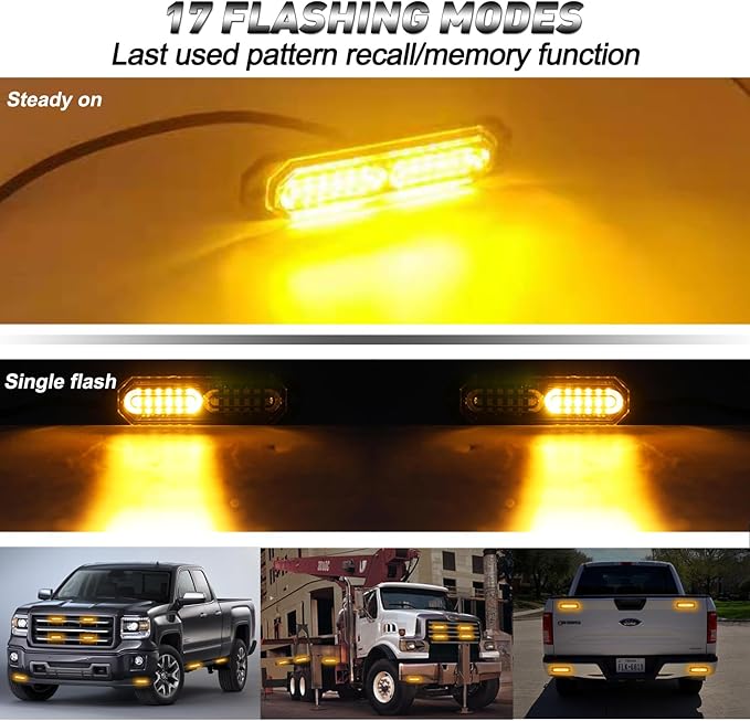 ASPL 8pcs Sync Feature Ultra Slim 12-LED Surface Mount Flashing Strobe Lights for Truck Car Vehicle LED Mini Grille Light Head Emergency Beacon Hazard Warning Lights (Amber)
