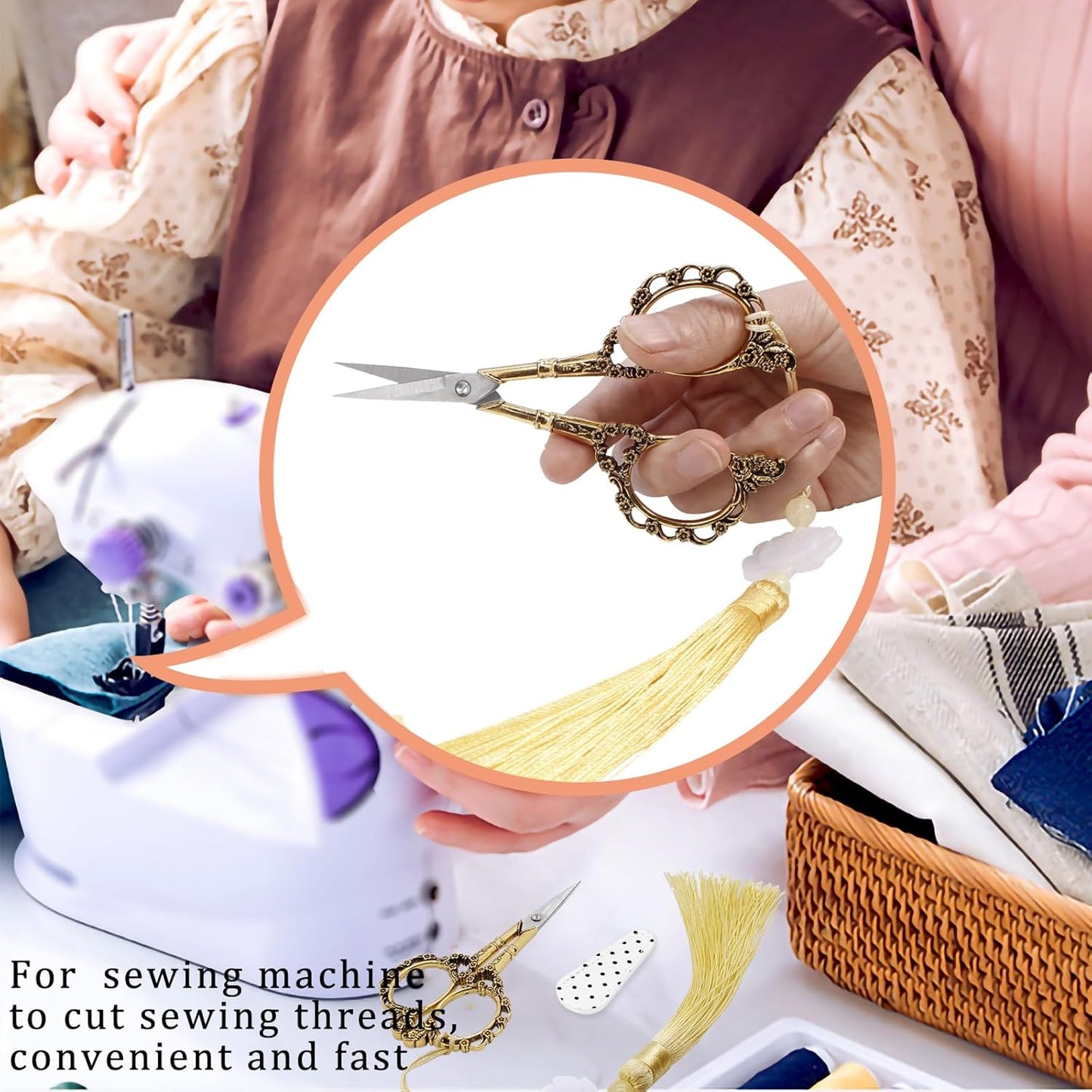 BIHRTC 4.5Inch Embroidery Stainless Steel Scissors with Leather Cover Tassel DIY Tools Dressmaker Small Shears Precision for Crafting Thread Cutting Sewing DIY Artwork Housework