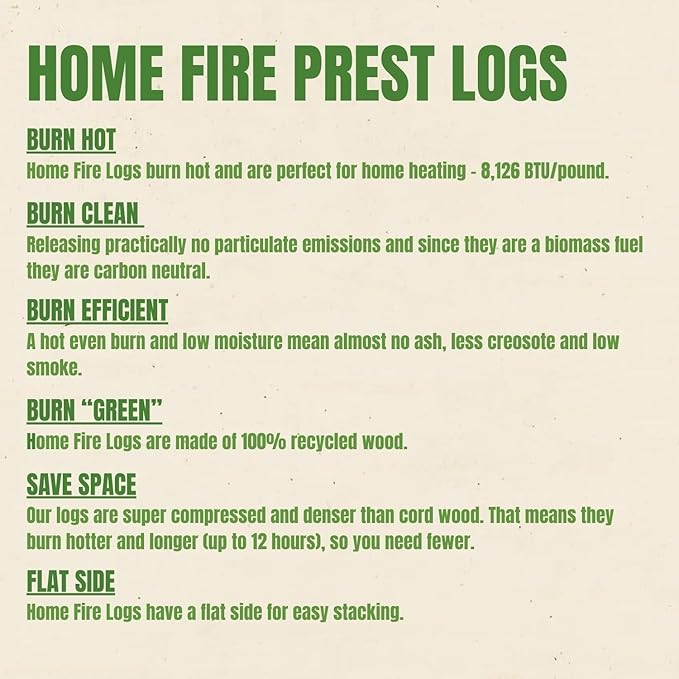 Home Fire Prest Logs - Burn up to 12 Hours in a Wood Stove - Six 100% Wood Fire Logs with One Lighting Fire Starter for Indoor Fireplace and Outdoor Fireplace - Additive Free, Made in The USA