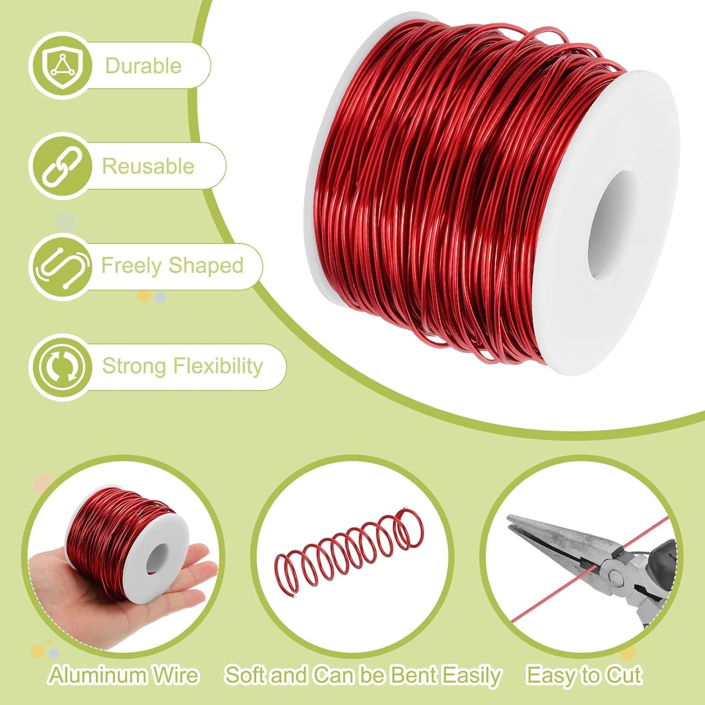 MECCANIXITY 15 Gauge Anodized Aluminum Craft Wire Bendable Bonsai Training Wire 223 Feet 1.5mm for Sculpting Crafts Wreath Floral Beading Jewelry Making, Red