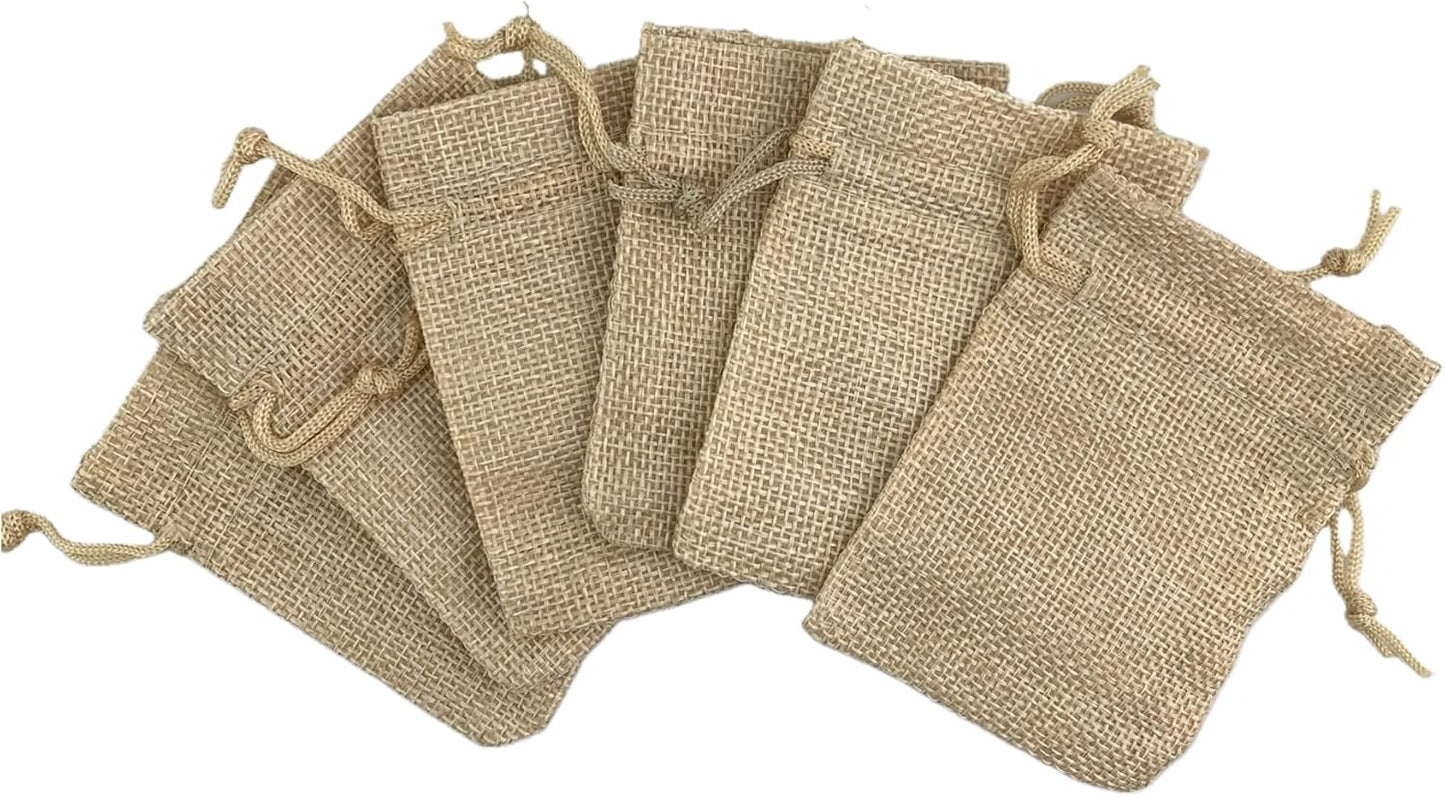 Palmhomee Pack Of 25 Burlap Gift Bags with Drawstring Linen Jewelry Pouches Wedding Hessian Jute Bags for Birthday Jewelry and Treat Pouches Party Wedding Favors Gift Art and DIY Craft (3.6x4.8 Inch, Ivory)