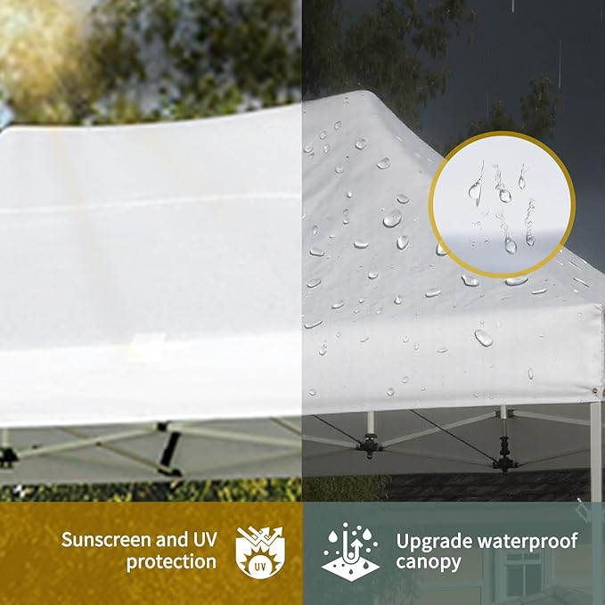 CROWN SHADES 10x15 Pop Up Canopy Tent, Thicken Frame Commercial Heavy Duty Tent, 8 Stakes & 4 Sandbags & 4 Ropes, Outdoor Canopies for Events, Parties,White