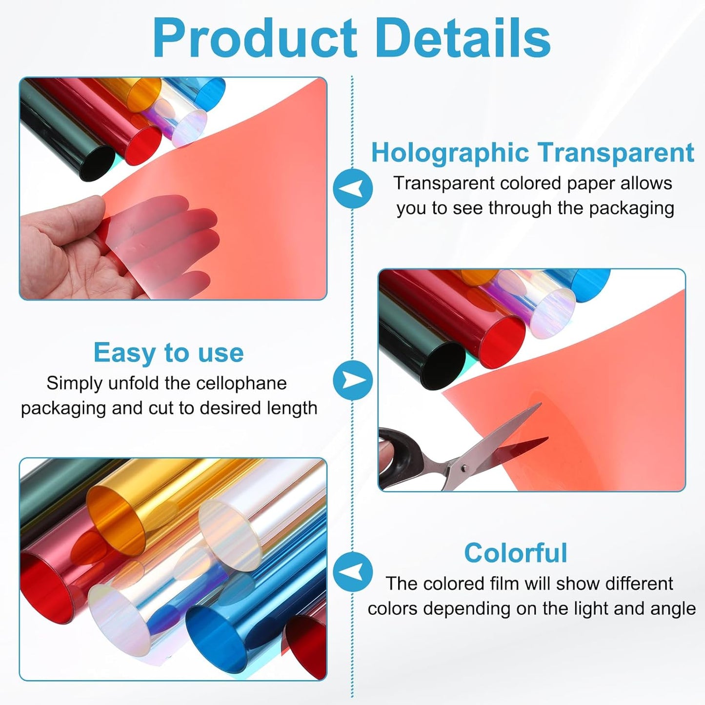 MECCANIXITY Iridescent Window Film,24" x 39" Iridescent Holographic PVC Fabric Dichroic Film Clear Vinyl Paper Roll for DIY Craft Gift Wrapping Bag Decoration,Blue