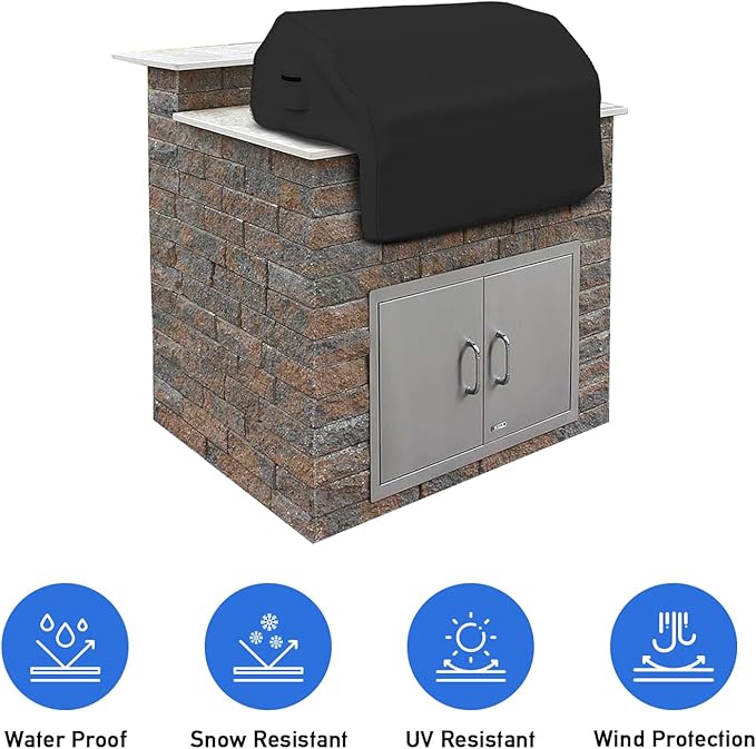 Covers & all Built-in Outdoor Grill Cover, Durable Heavy Duty 18 Oz Waterproof Cover Tuff Material with Air Pocket & Elastic for Snug Fit (44" W x 27" D x 26" H inches, Black)