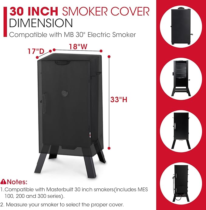 Unicook 30 Inch Electric Smoker Cover for Masterbuilt, Heavy Duty Waterproof Vertical Smoker BBQ Grill Cover, All Weather Resistant, 18" W x 17" D x 33" H