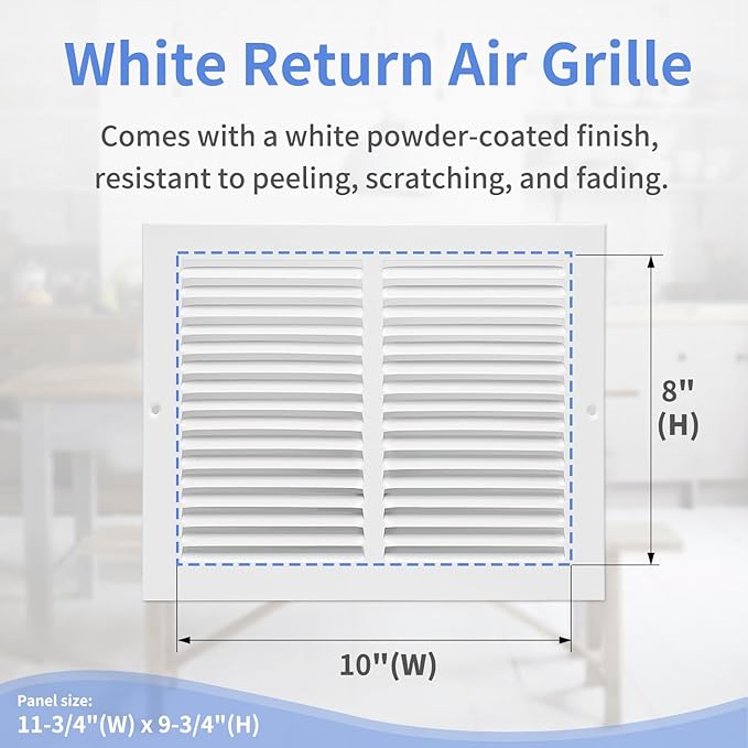 10"W x 8"H [Duct Opening Size] Steel Return Air Grille, Air Return Vent Cover for Ceiling and Sidewall - HVAC Air Vent Covers - [Outer Dimensions: 11.75"W x 9.75"H]
