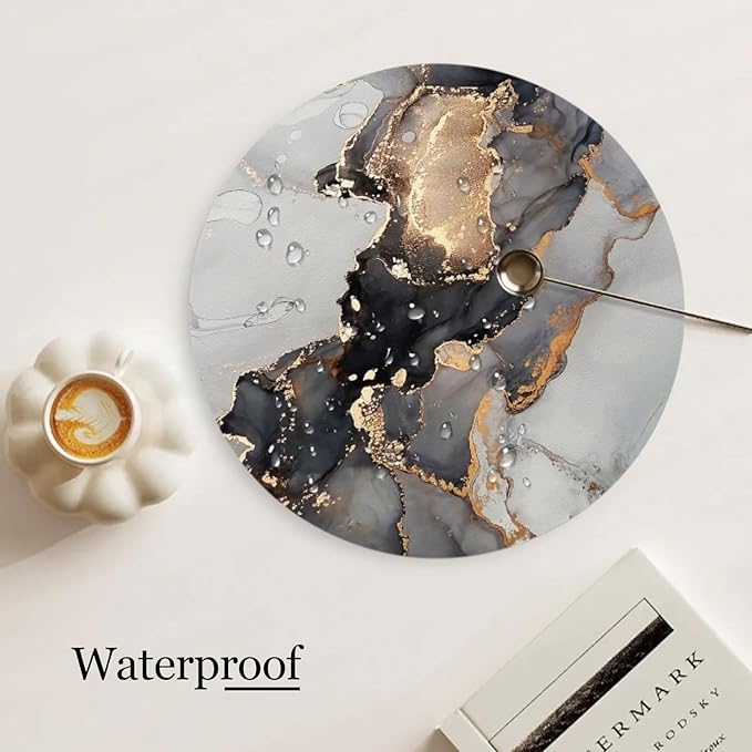Round Placemats Set of 4,Grey-Gold Marble Ding Table Placemat Easy to Clean Heat-Resistant Waterproof Non-Slip Place Mats Kitchen Decor for Housewarming Gift,13inch