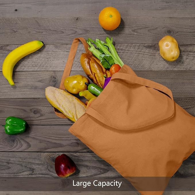 TOPDesign 24-Pack Economical 16"x15" Khaki Cotton Tote Bags, Lightweight Medium Reusable Grocery Shopping Cloth Bags, Suitable for DIY, Advertising, Promotion, Gift, Activity