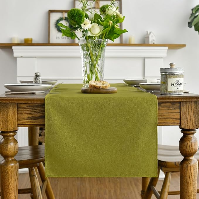 Artoid Mode Green Table Runner, Seasonal Summer Fall Washable Kitchen Dining Table Decoration for Home Party Decor 13x72 Inch