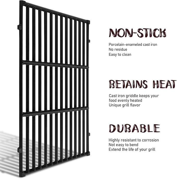 GGC 18.75" Grill Grates for Weber Genesis ii E-310, E-315, E-325, E330, E335, S-310, S-335, S-345 Genesis II LX S-340, LX E-340, 2 PCS Cast Iron Grates for Weber 66095 66802