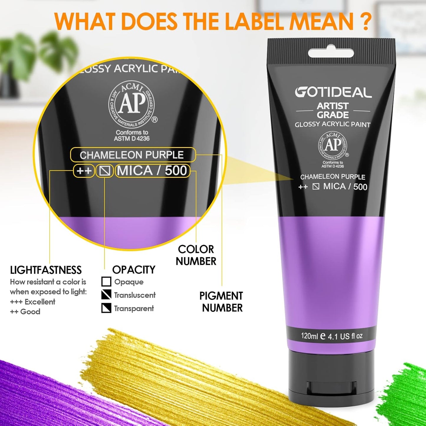 GOTIDEAL Iridescent Acrylic Paint Chameleon Purple Tubes(120ml, 4.1 oz) Non Toxic Non Fading,Rich Pigments for Painters, Adults & Kids, Ideal for Canvas Wood Clay Fabric Ceramic Craft Supplies