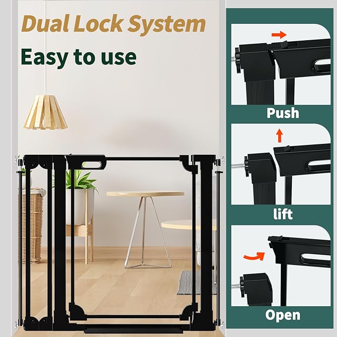 Clear Baby Gate for Stairs,48.42-57.08" Wide, Auto Close Acrylic Pet Gate, Pressure Mounted Clear Dog gate for Doorways, Safety Baby Gate, Indoor, Hallway, Kitchen,Black