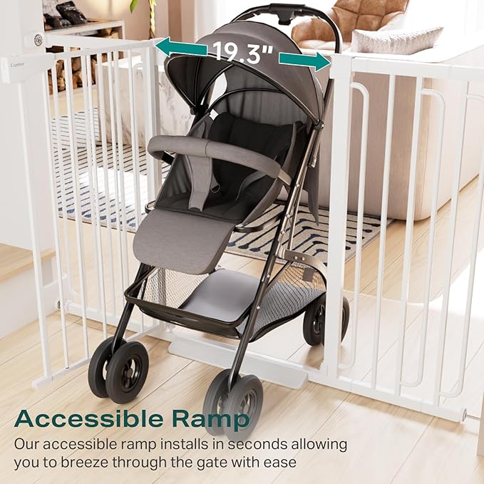 Cumbor 36" Extra Tall Baby Gate for Stairs, 29.7-57" Extra Wide Dog Gate for Doorways Hallways, Pressure Mounted Child Gate for Wide Opening, Auto Close Personal Safety for Babies and Pets, White